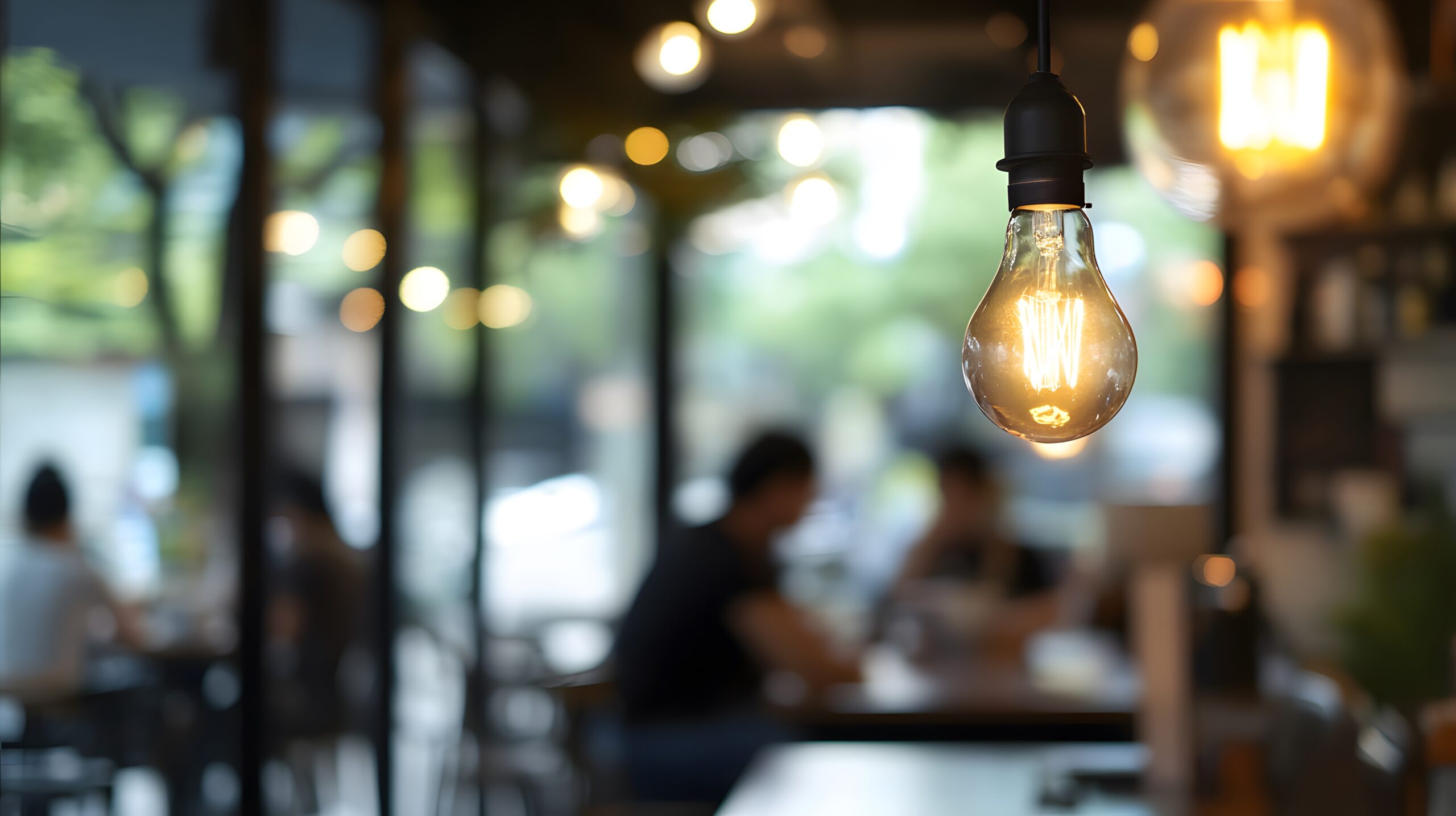 Blurred contemporary café with customers in the background